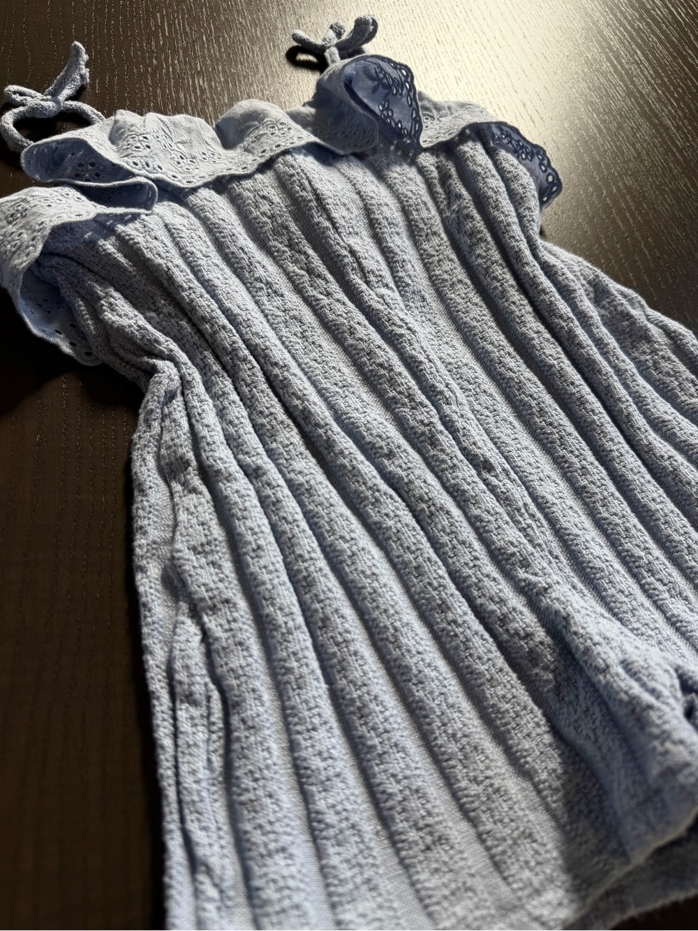 Girls' Light Blue Eyelet Ruffle Romper - Picture 3 of 5
